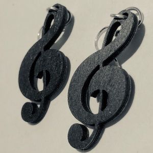 Elegant Black Wooden Treble Clef Music Earrings